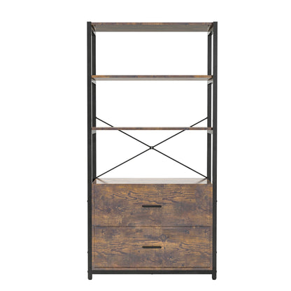 Industrial Wood Bookcase - Retro Storage Display Shelf