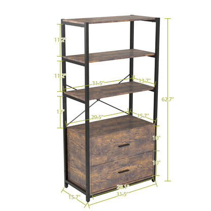 Industrial Wood Bookcase - Retro Storage Display Shelf