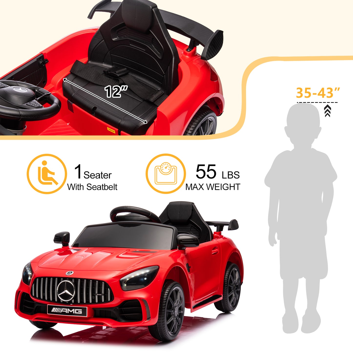 LEADZM 12V Mercedes-Benz Sports Car - Red, Remote Control