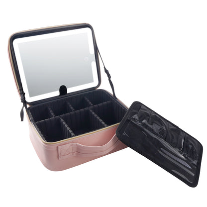 High-Capacity Travel Makeup Bag - Multilayer, Portable, Pink