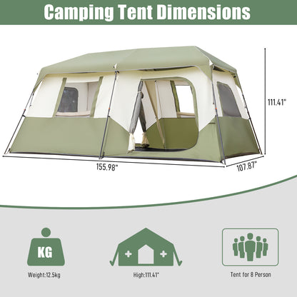 8-Person Camping Tent - Quick Setup, Rainfly, Windproof