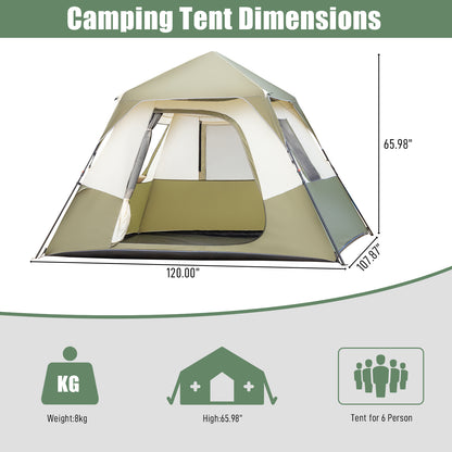 6-Person Camping Tent - Quick Setup, Rainfly, Carry Bag