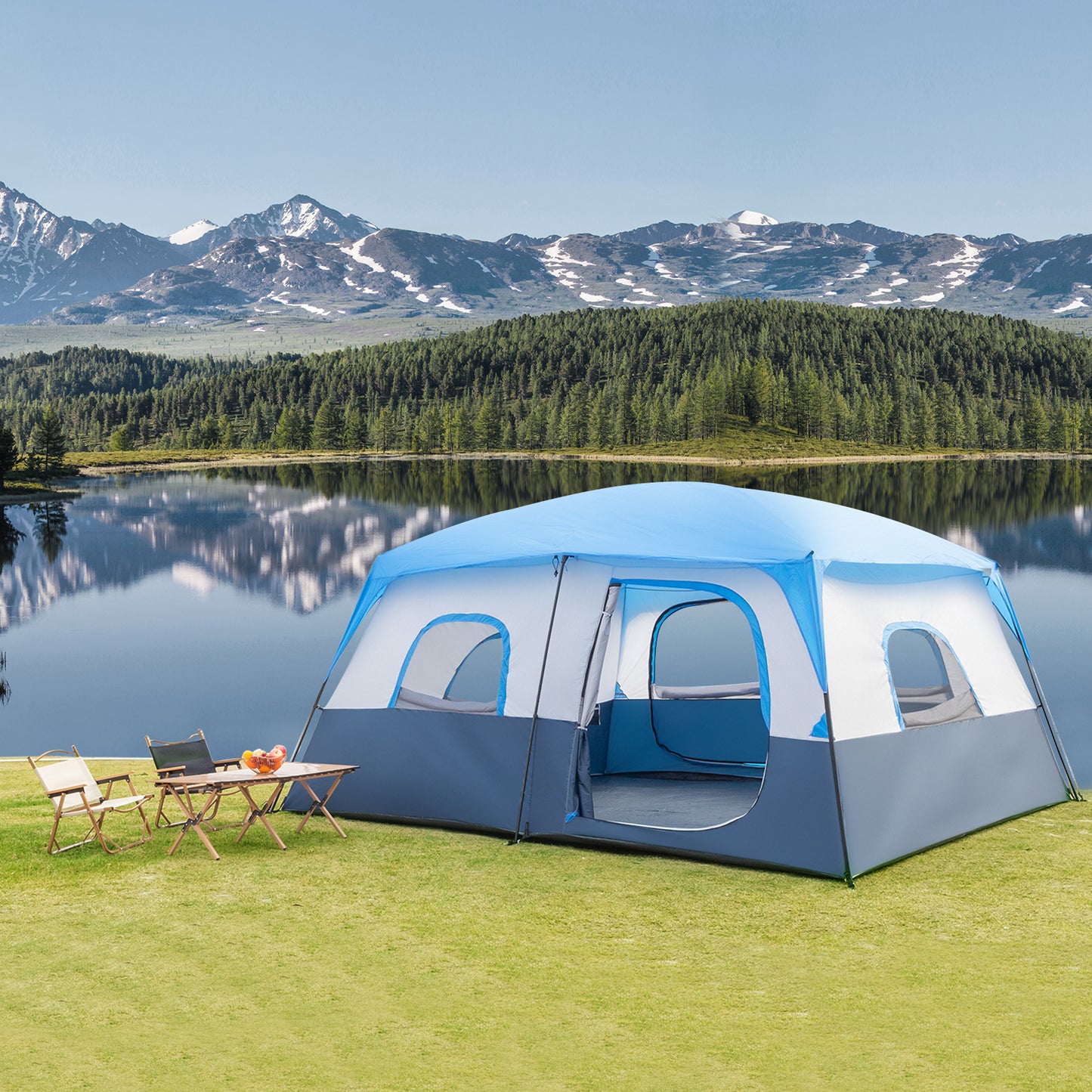 14-Person Camping Tent - Dark Blue and White