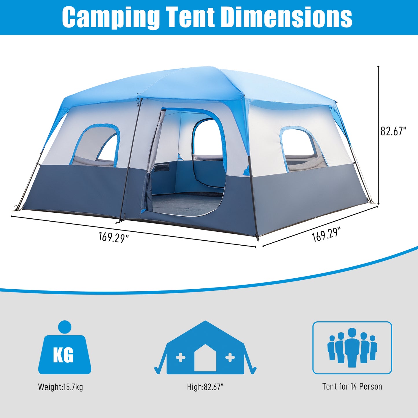 14-Person Camping Tent - Dark Blue and White