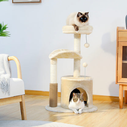 Medium Cat Tree - 32.7", Beige with Interactive Toy and Scratching Post