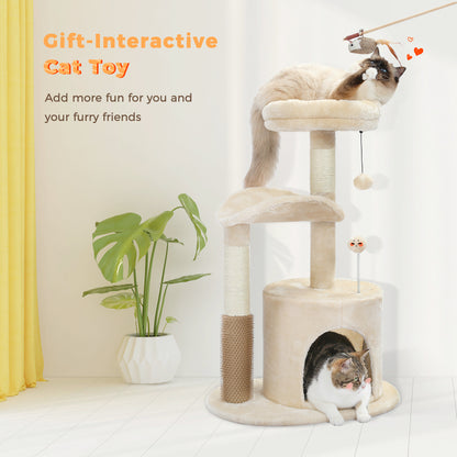 Medium Cat Tree - 32.7", Beige with Interactive Toy and Scratching Post