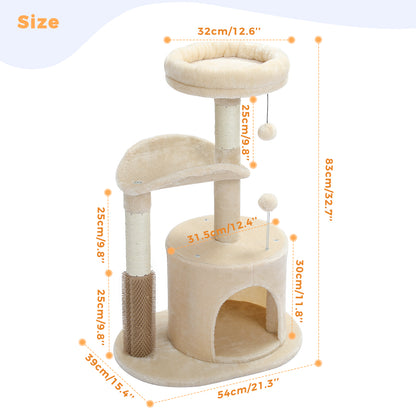 Medium Cat Tree - 32.7", Beige with Interactive Toy and Scratching Post