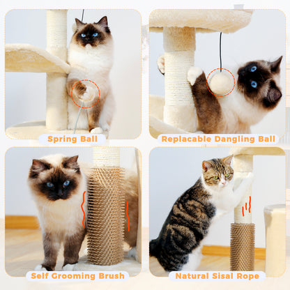 Medium Cat Tree - 32.7", Beige with Interactive Toy and Scratching Post