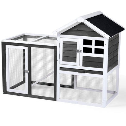 Wooden Rabbit Hutch - Grey with Pull-Out Tray