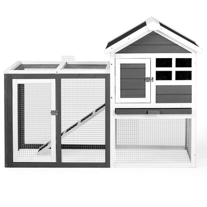 Wooden Rabbit Hutch - Grey with Pull-Out Tray