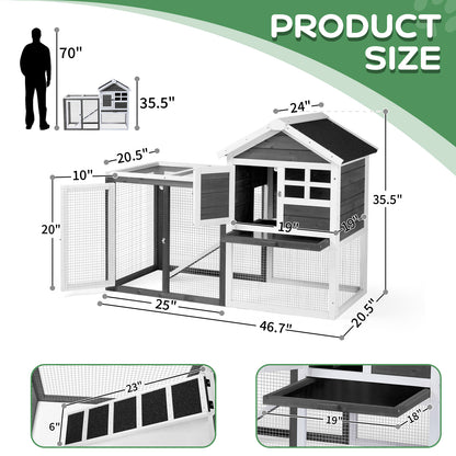 Wooden Rabbit Hutch - Grey with Pull-Out Tray