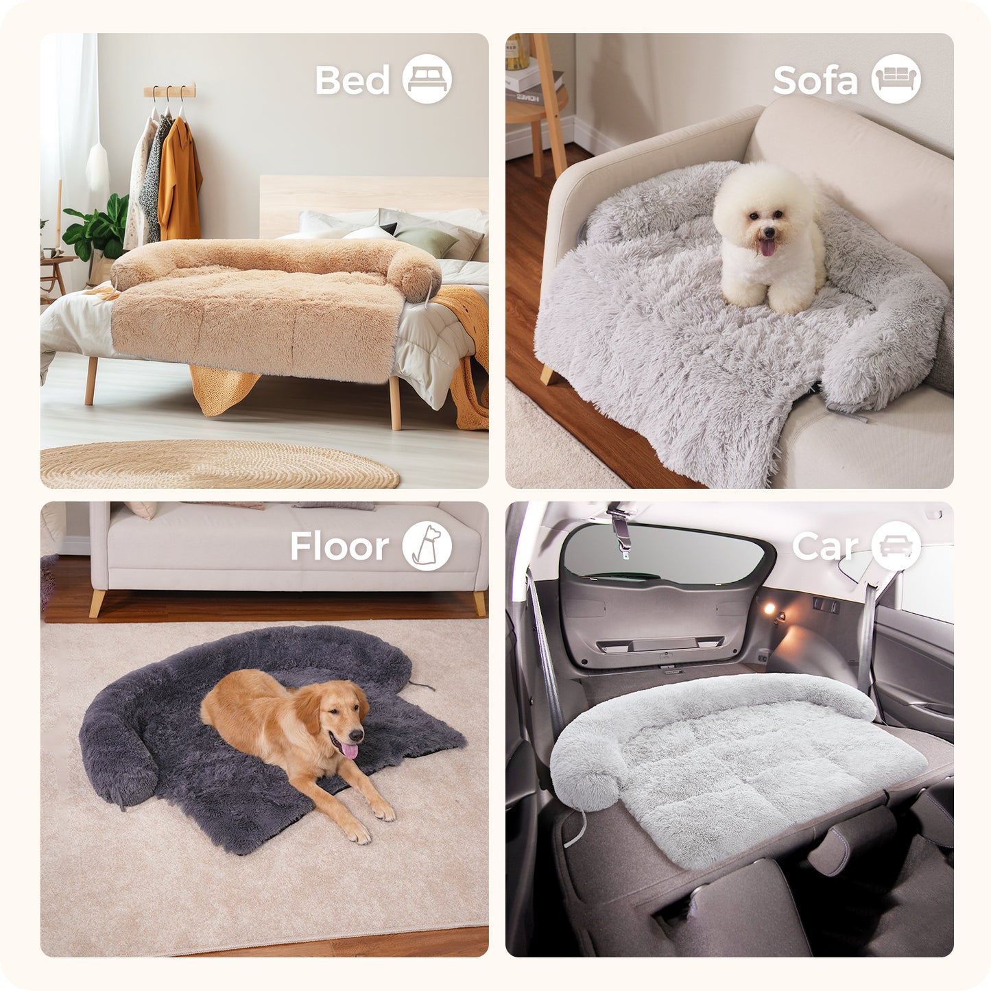 Large Fluffy Dog Bed - Beige