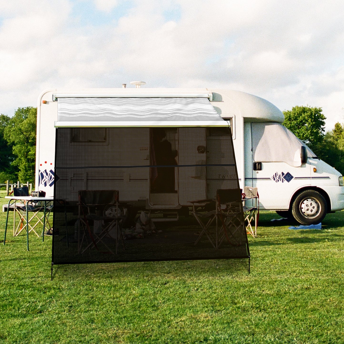 RV Awning Shade Screen - 14' x 8', Black Mesh, UV Blocker