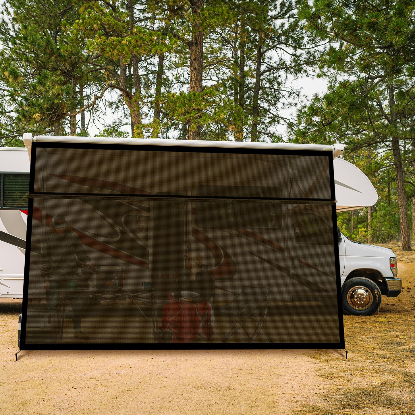 RV Awning Shade Screen - 14' x 8', Black Mesh, UV Blocker