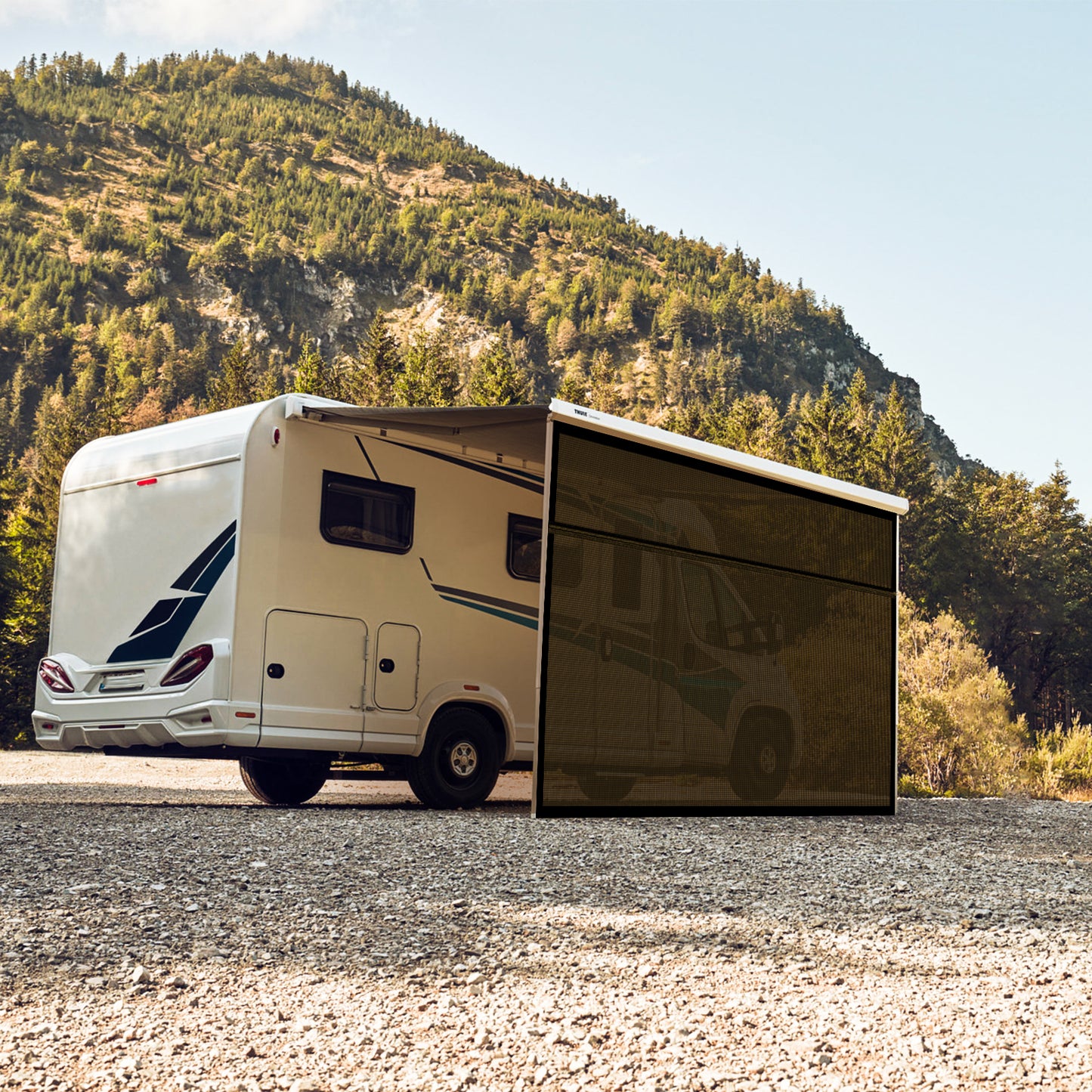 RV Awning Shade Screen - 14' x 8', Black Mesh, UV Blocker