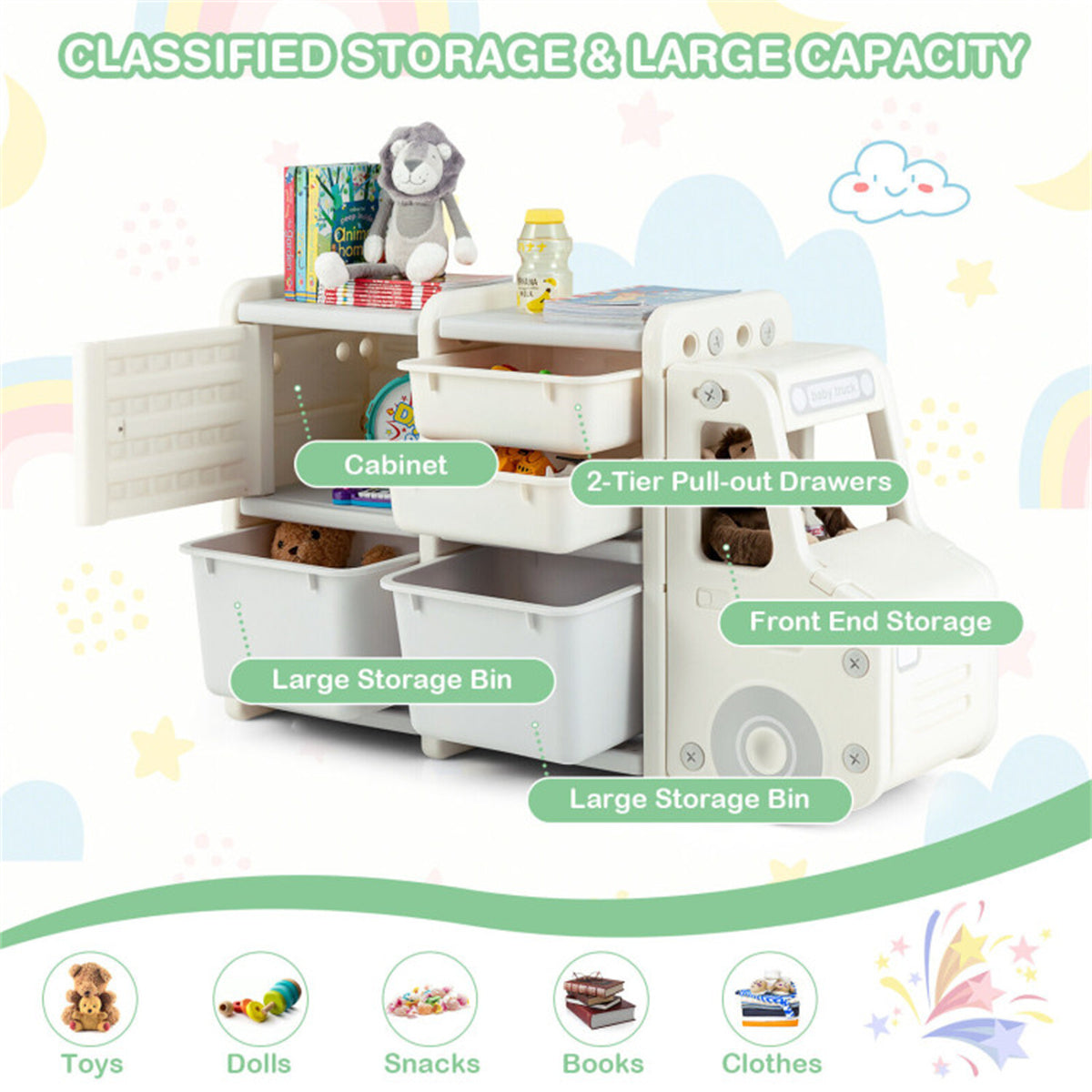 Cute Truck-shaped Organizer with Plastic Bins