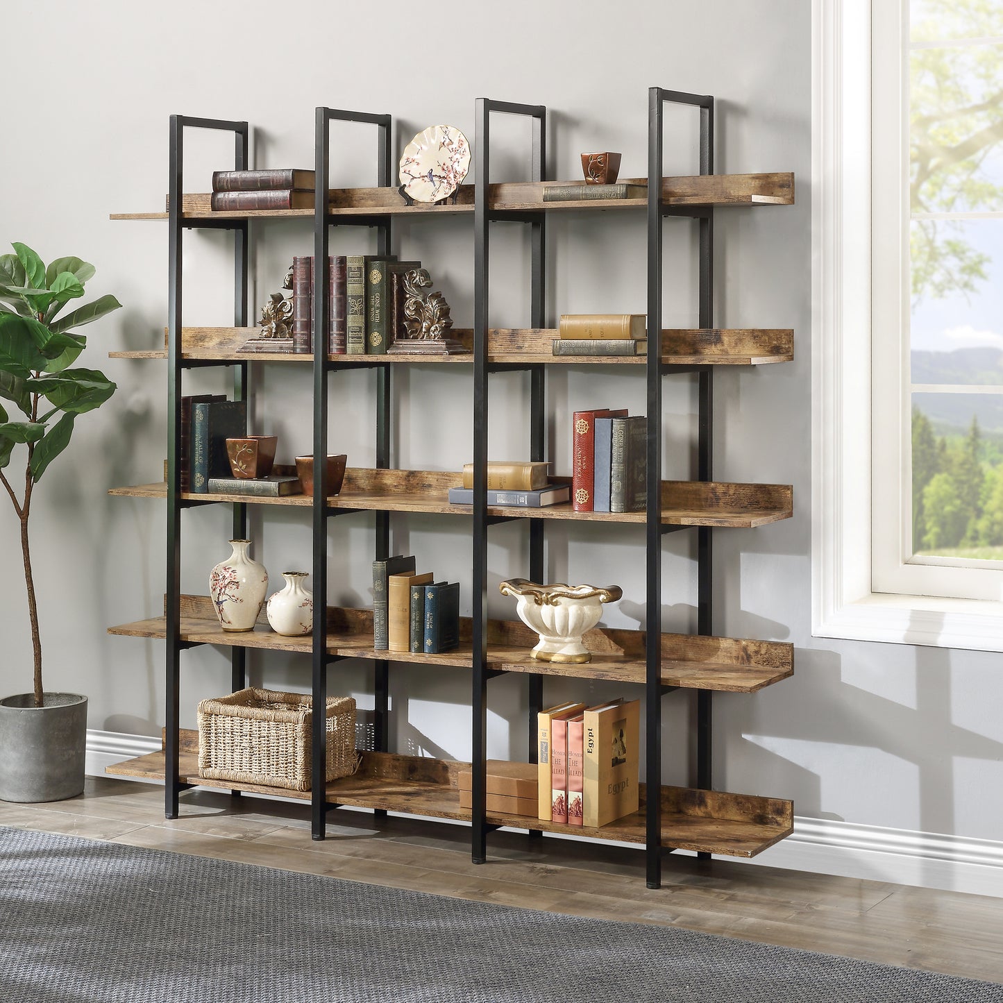 5-Tier Bookcase - Vintage Industrial Style, Metal Frame