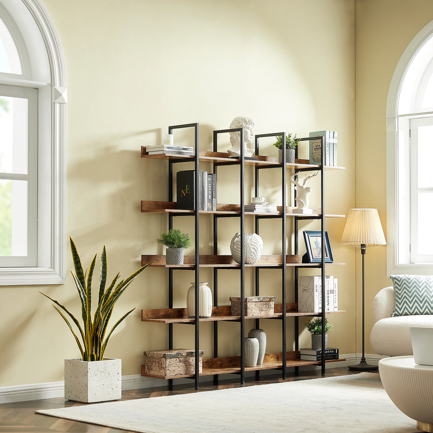 5-Tier Bookcase - Vintage Industrial Style, Metal Frame