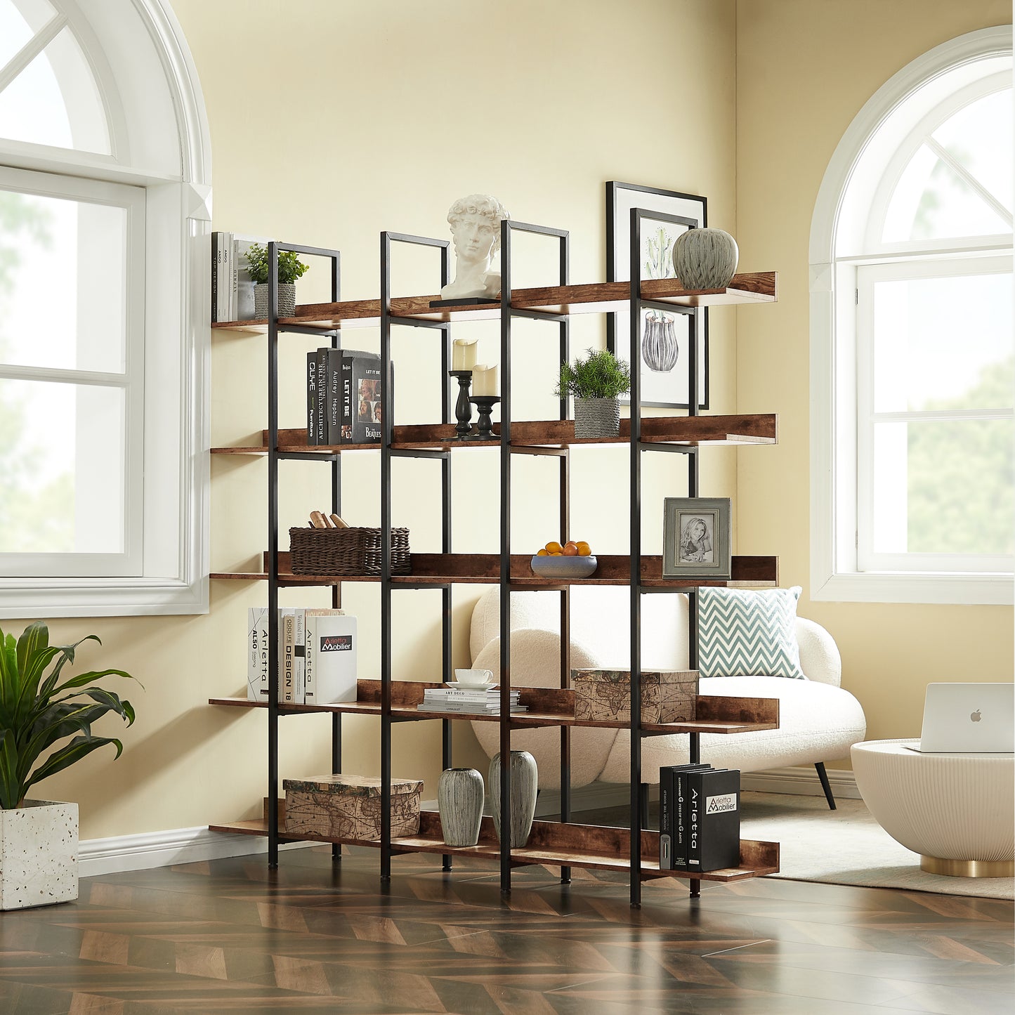 5-Tier Bookcase - Vintage Industrial Style, Metal Frame