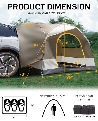 SUV Camping Tent - Fits 5 People, Waterproof Double Layer