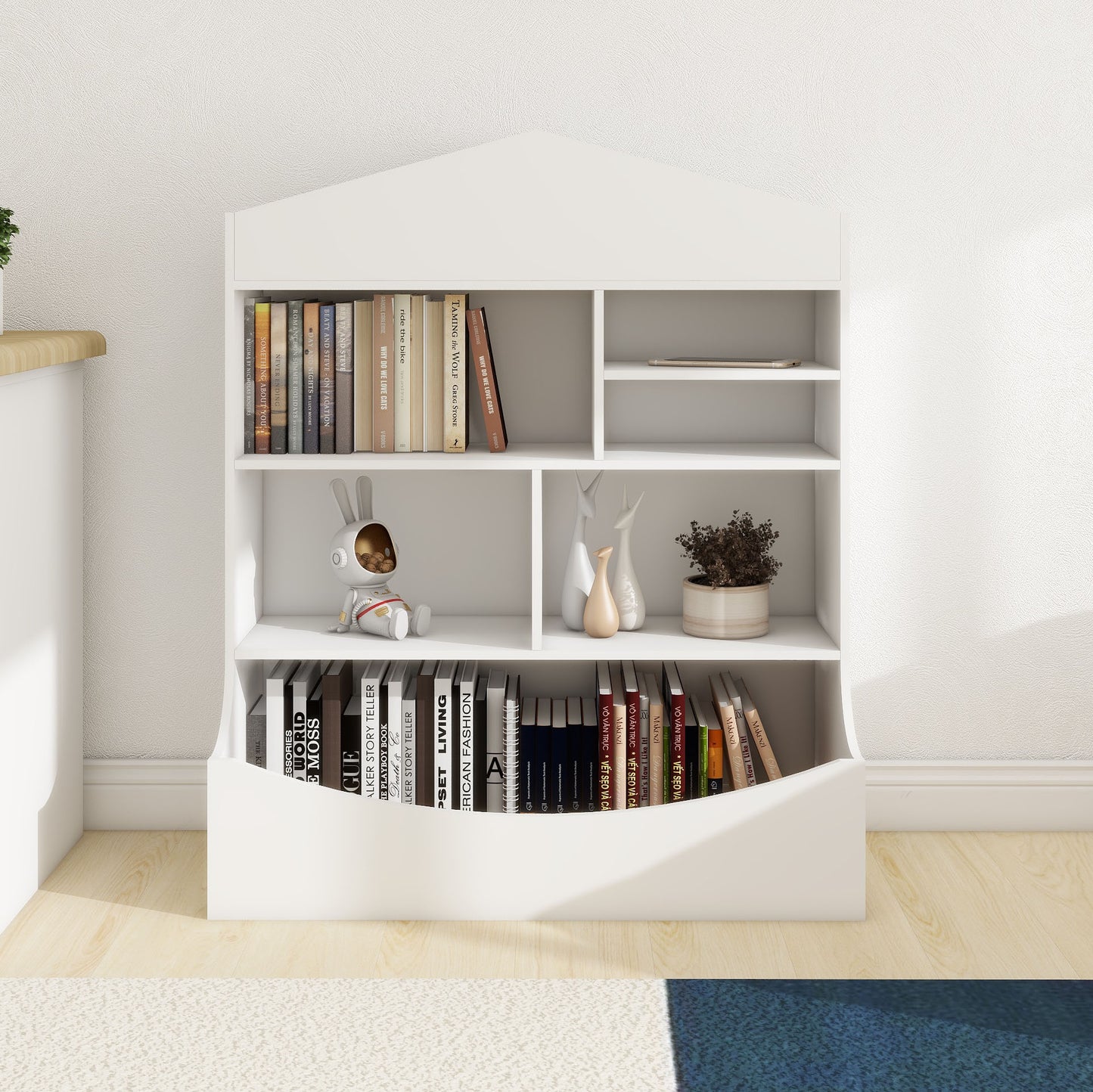 Children's 7-Shelf Bookcase - White, Multi-Functional