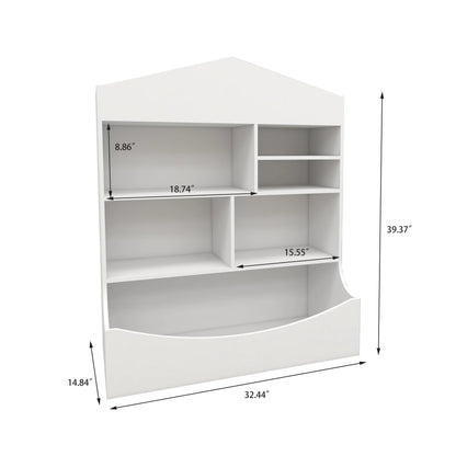 Children's 7-Shelf Bookcase - White, Multi-Functional