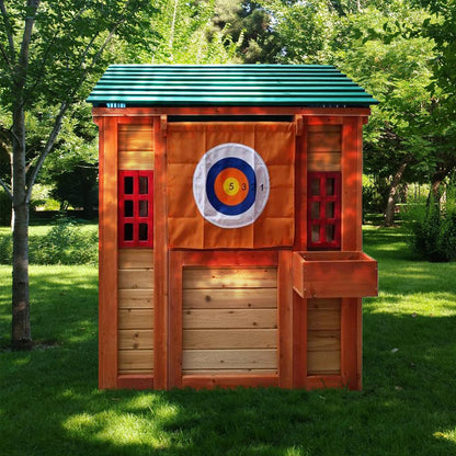 4-in-1 Wooden Playhouse - 61.4"L x 45.98"W x 64.17"H