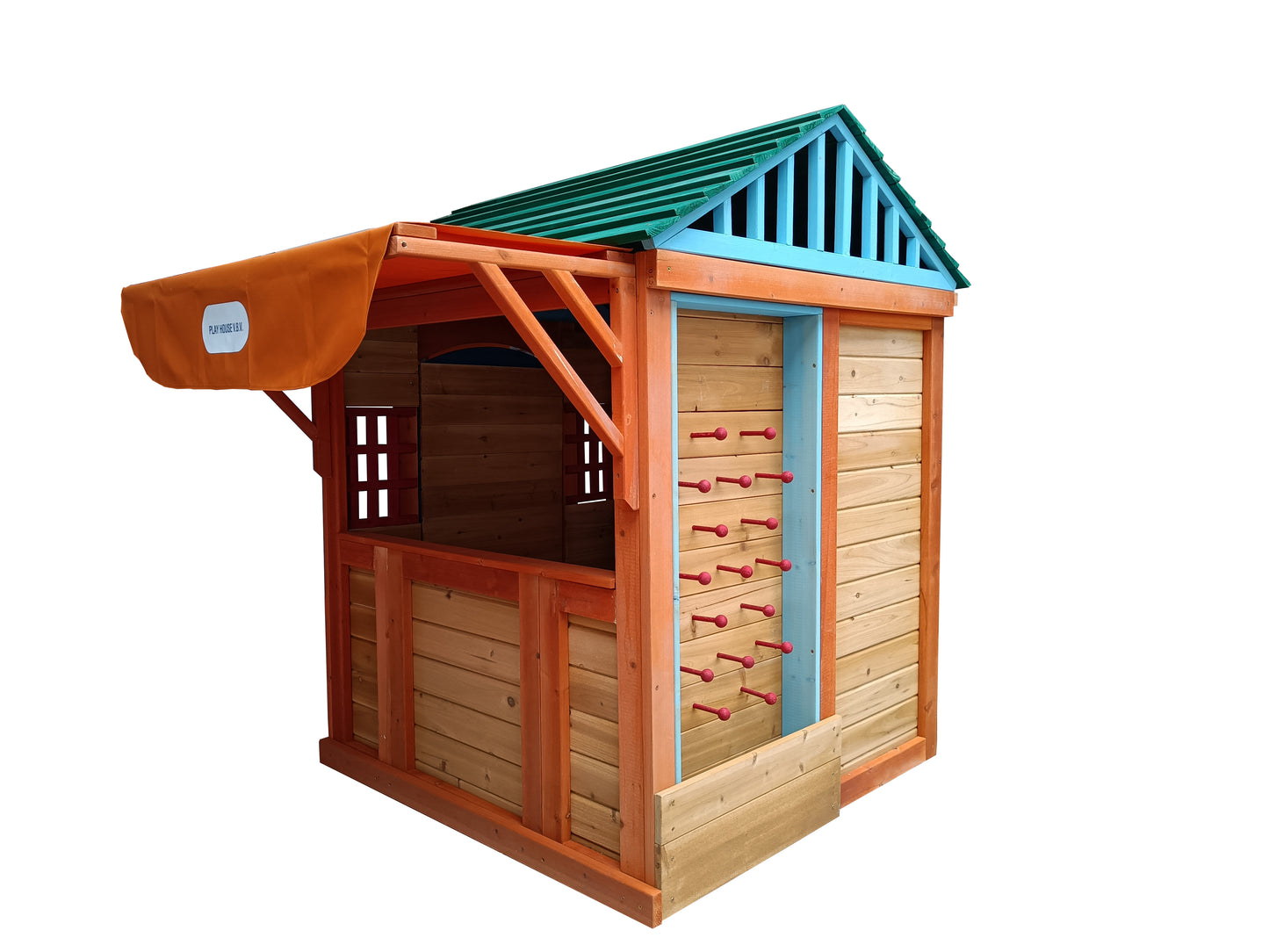 4-in-1 Wooden Playhouse - 61.4"L x 45.98"W x 64.17"H