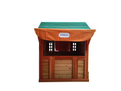 4-in-1 Wooden Playhouse - 61.4"L x 45.98"W x 64.17"H