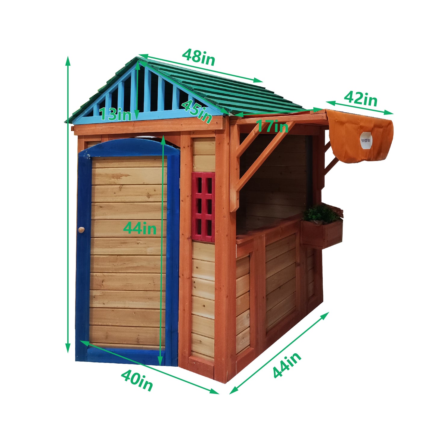 4-in-1 Wooden Playhouse - 61.4"L x 45.98"W x 64.17"H