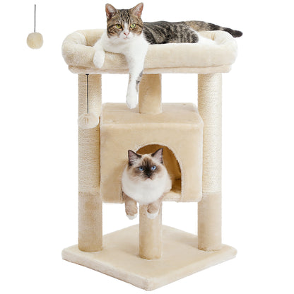 Small Cat Tower - Beige with Scratching Post and Condo