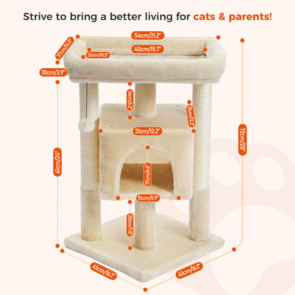 Small Cat Tower - Beige with Scratching Post and Condo