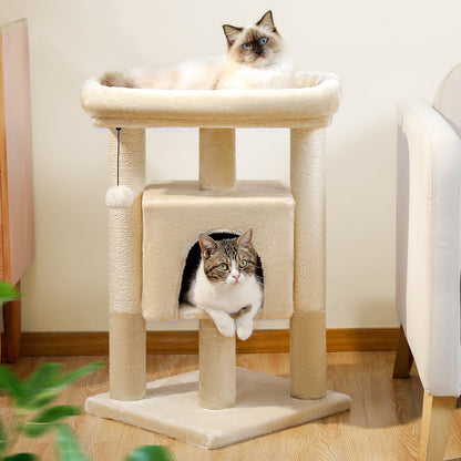 Small Cat Tower - Beige with Scratching Post and Condo