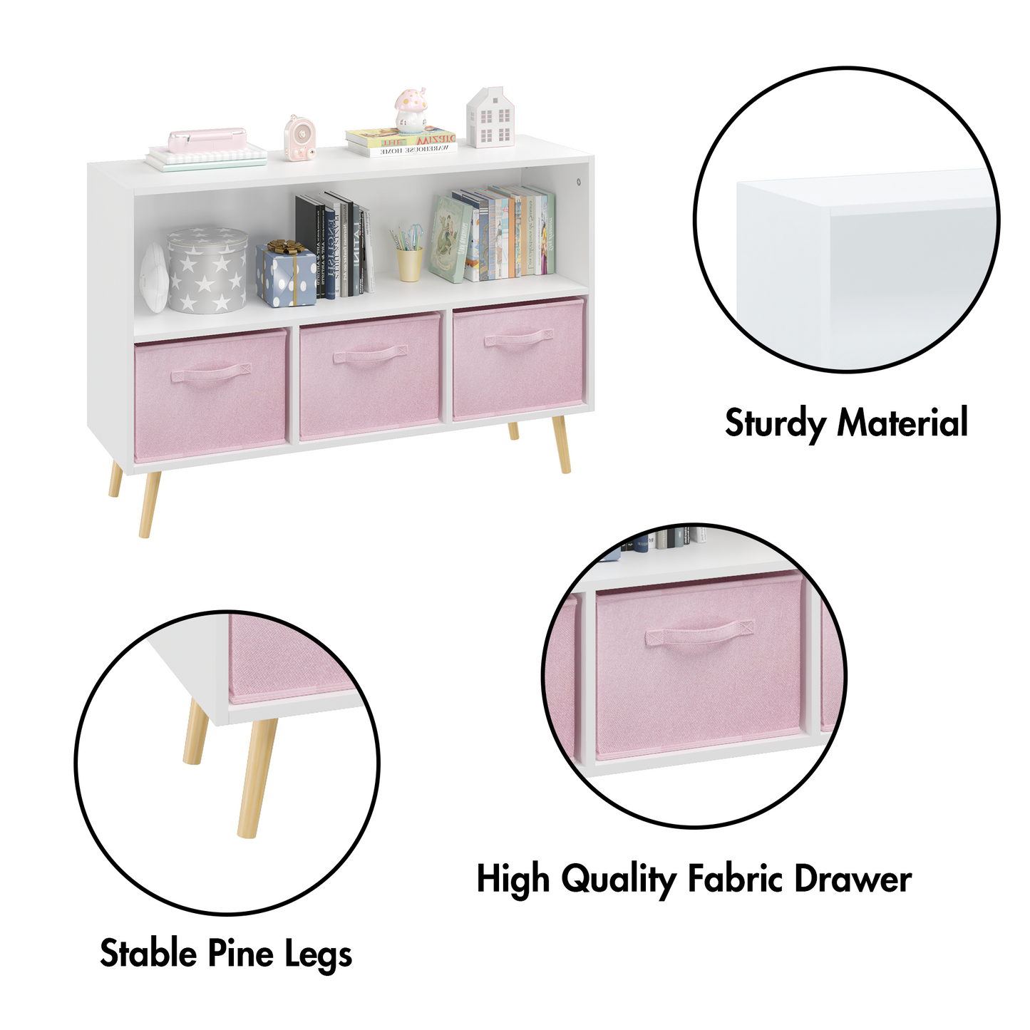 Kids Bookcase - Collapsible Fabric Drawers, Toy Storage