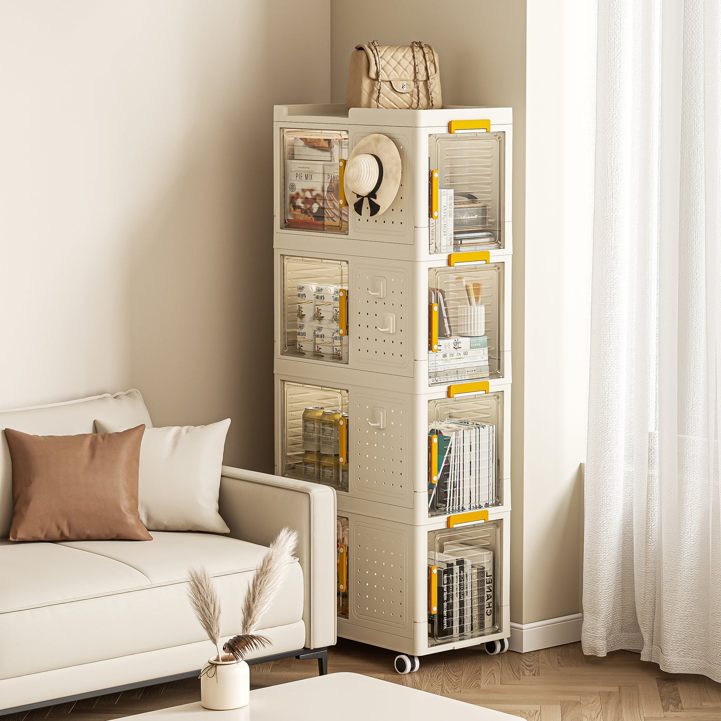 4-Tier Rolling Storage Bookcase - Mobile, Large Capacity