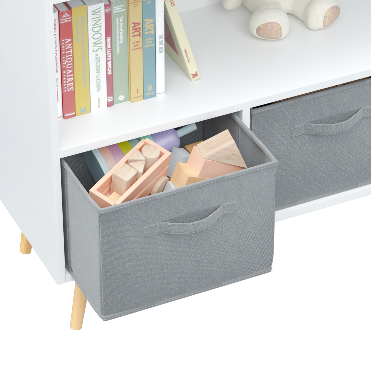 Kids Bookcase - Collapsible Fabric Drawers, Toy Storage