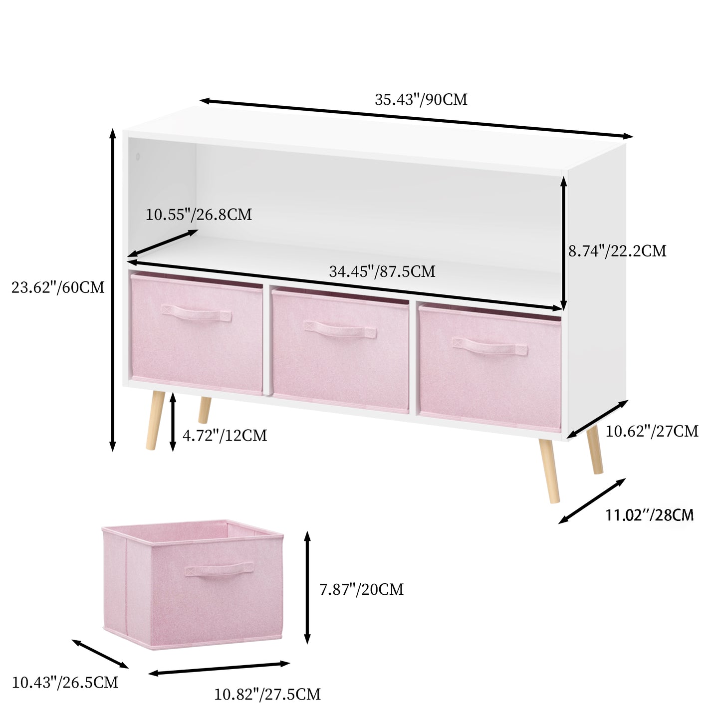 Kids Bookcase - Collapsible Fabric Drawers, Toy Storage