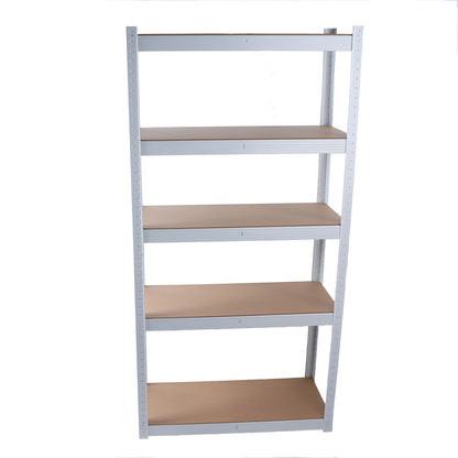 5-Tier White Metal Shelving Unit - Adjustable, Heavy Duty