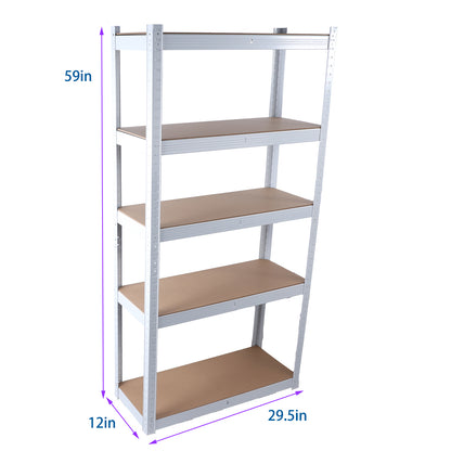 5-Tier White Metal Shelving Unit - Adjustable, Heavy Duty