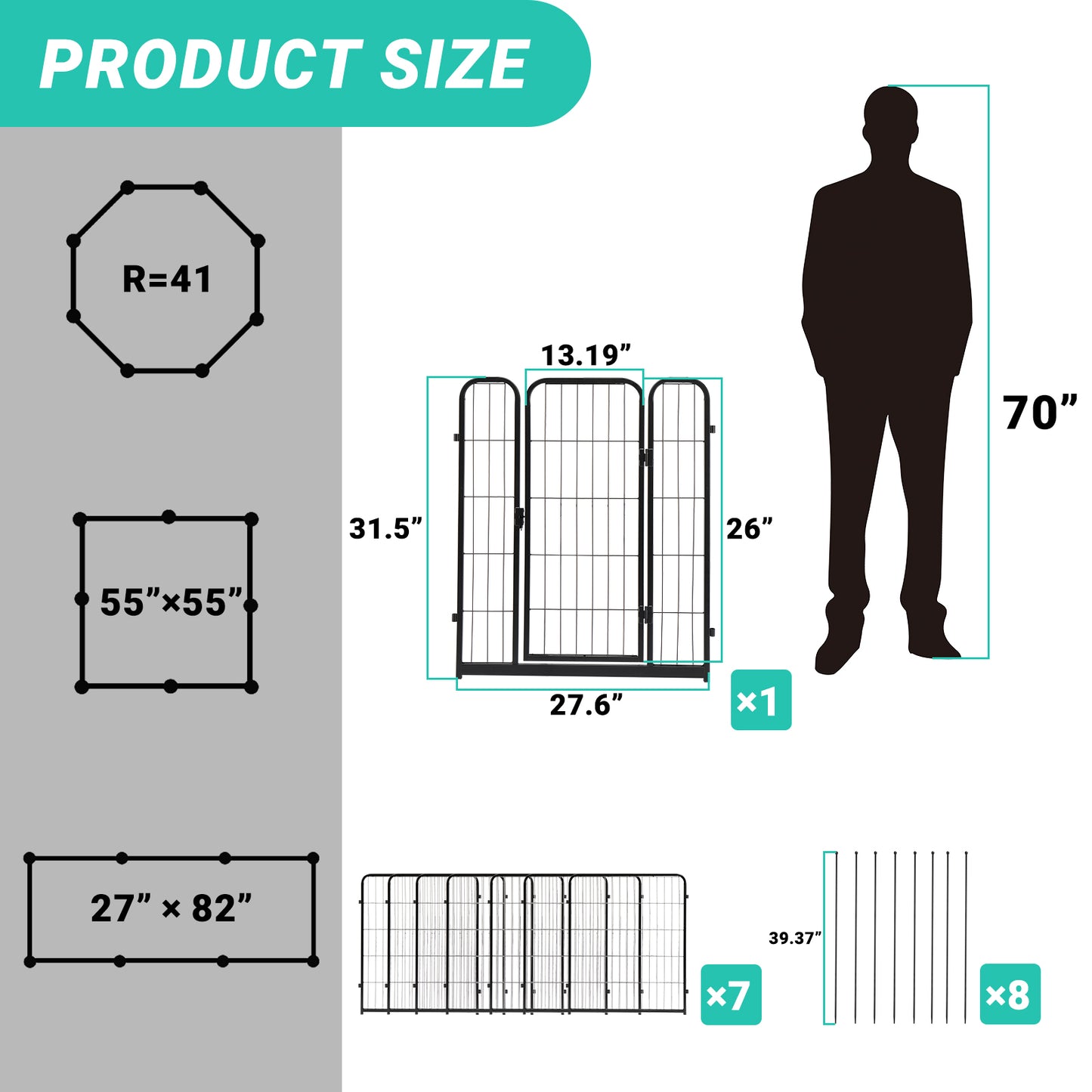 32" Dog Playpen - 8 Panels Metal Fence