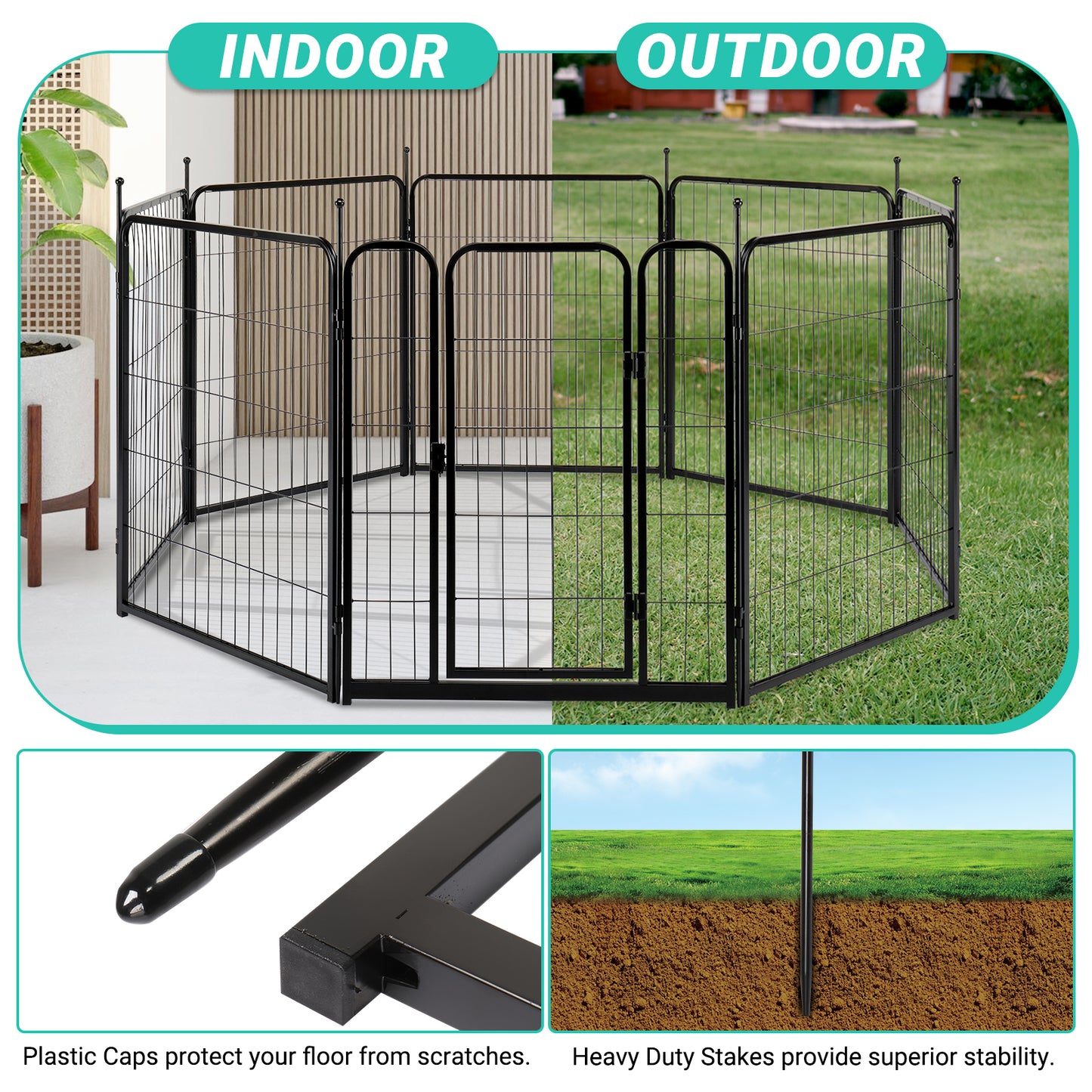 32" Dog Playpen - 8 Panels Metal Fence