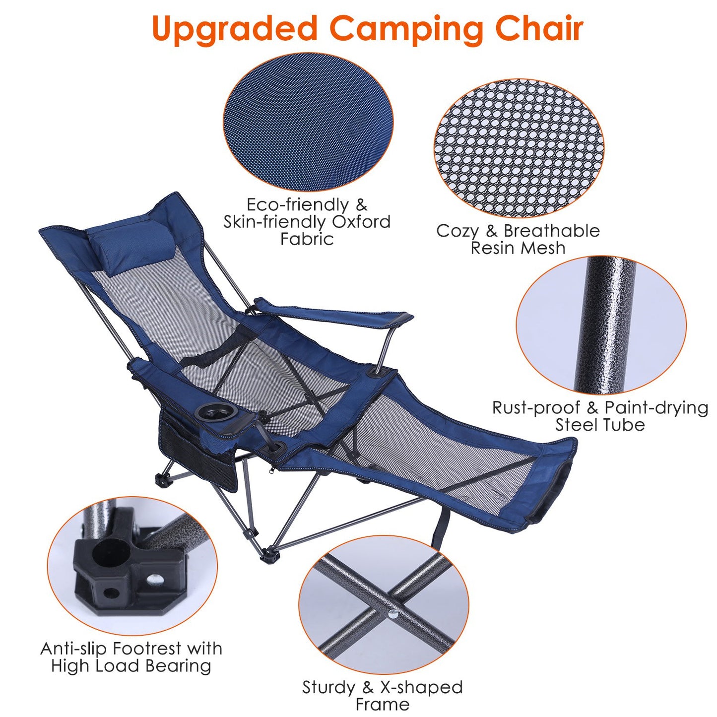 Foldable Camping Chair - Heavy Duty, Reclining