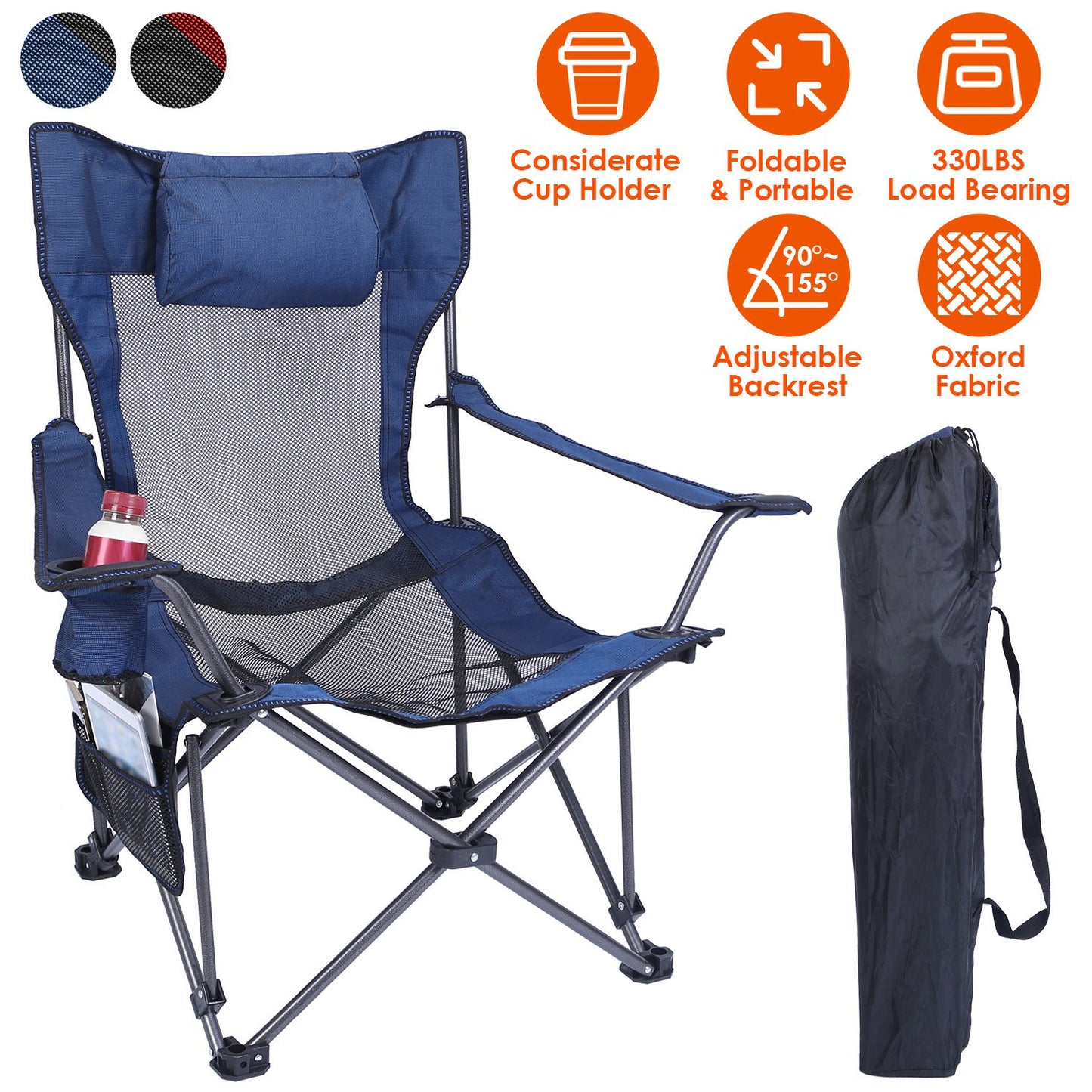 Foldable Camping Chair - Heavy Duty, Reclining