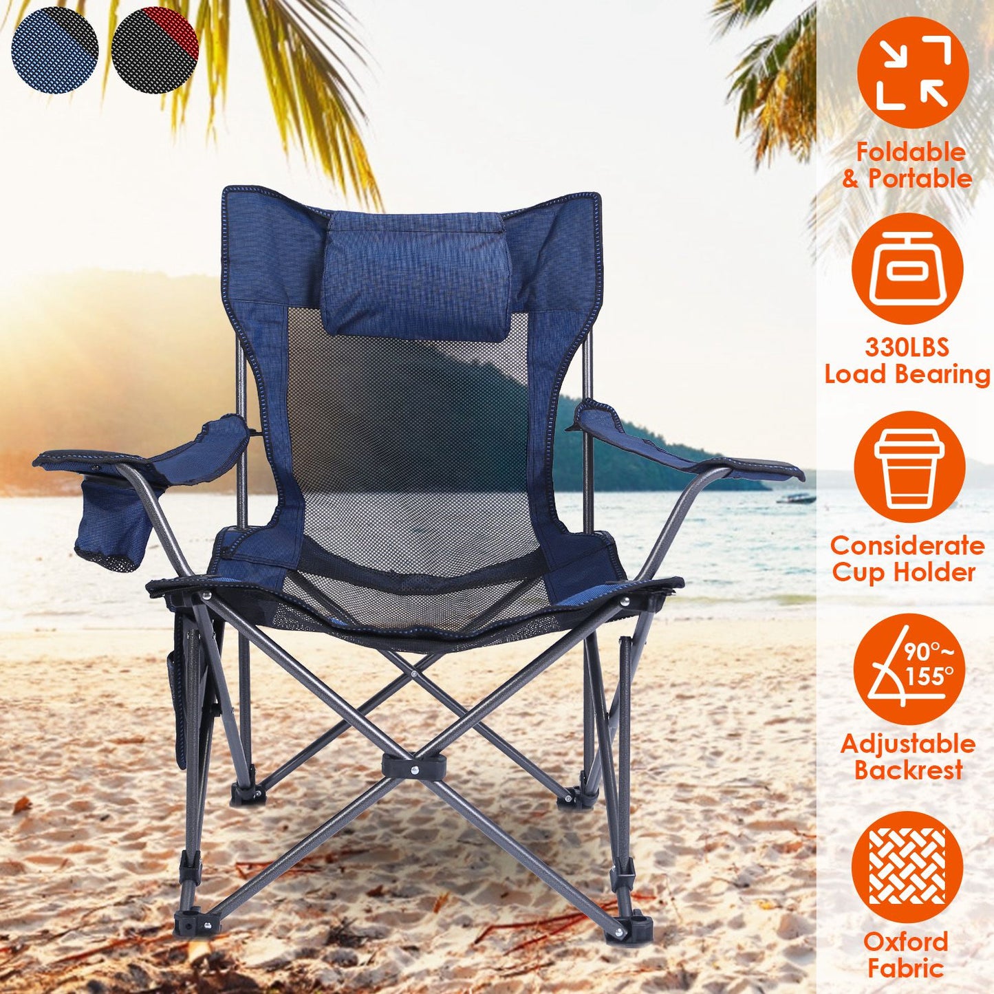 Foldable Camping Chair - Heavy Duty, Reclining