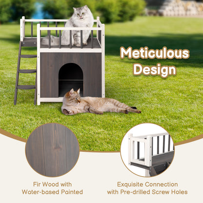 2-Story Wooden Pet House - Outdoor/Indoor, with Stairs