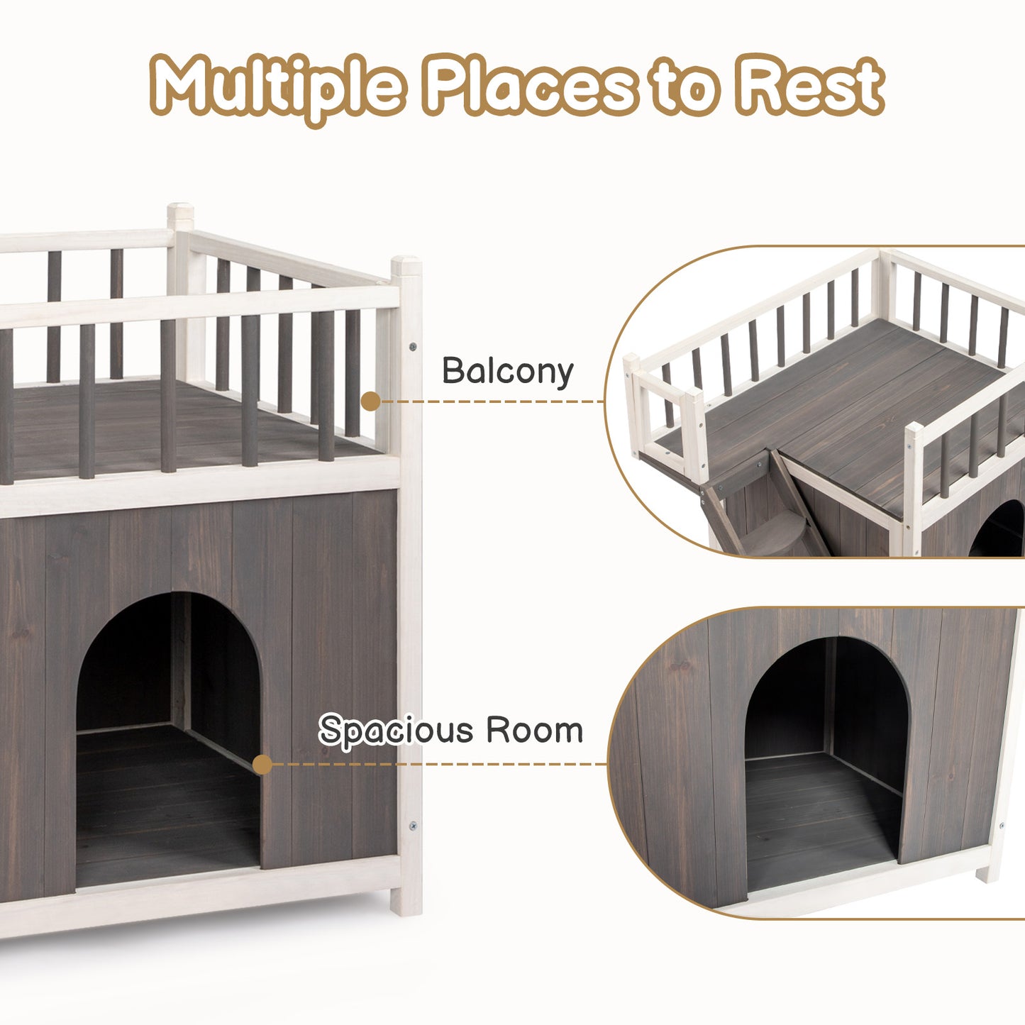 2-Story Wooden Pet House - Outdoor/Indoor, with Stairs