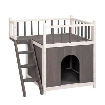 2-Story Wooden Pet House - Outdoor/Indoor, with Stairs