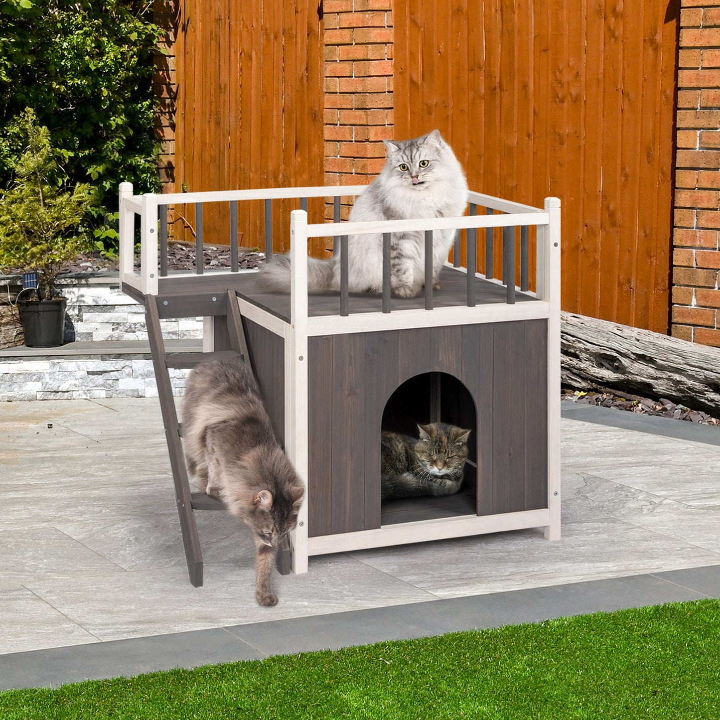 2-Story Wooden Pet House - Outdoor/Indoor, with Stairs