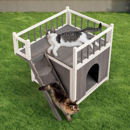 2-Story Wooden Pet House - Outdoor/Indoor, with Stairs