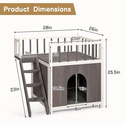 2-Story Wooden Pet House - Outdoor/Indoor, with Stairs